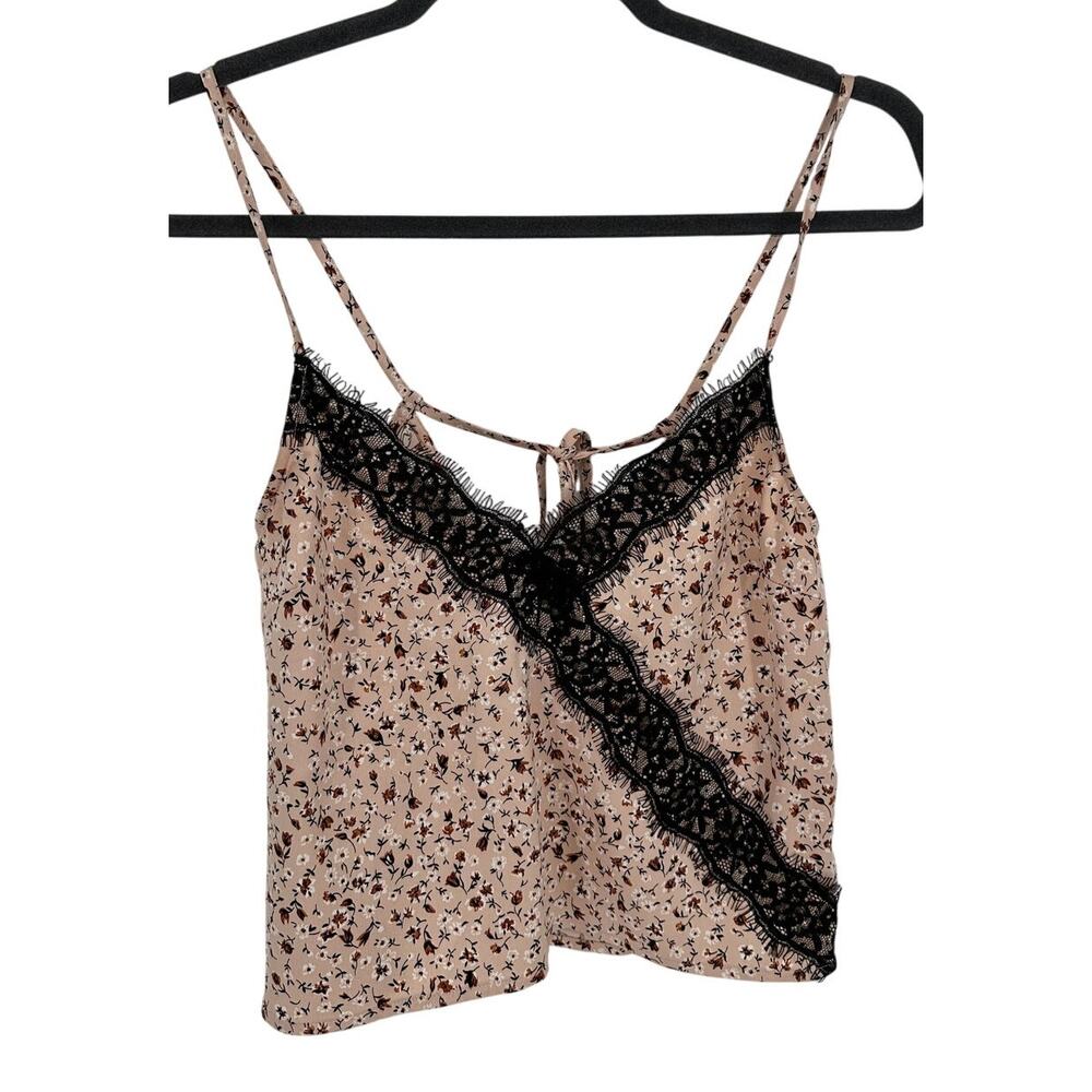 Leith Nordstrom Pink Satin Camisole Lace Trim Floral Tie Back Boho Top Size S